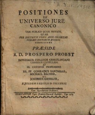 Positiones Ex Universo Iure Canonico ...