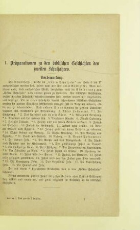 I. Präparation zu den biblischen Geschichten des zweiten Schuljahres