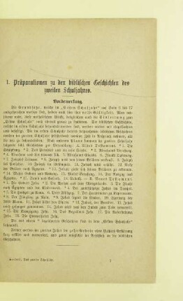 I. Präparation zu den biblischen Geschichten des zweiten Schuljahres