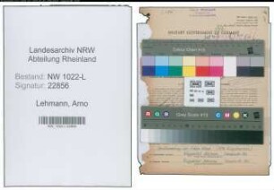 Entnazifizierung Arno Lehmann , geb. 27.08.1898 (Kaufmaennischer Angestellter)