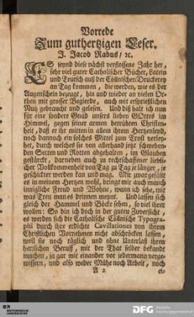 Vorrede zum gutherzigen Leser