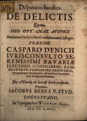 Disputatio Iuridica. De Delictis