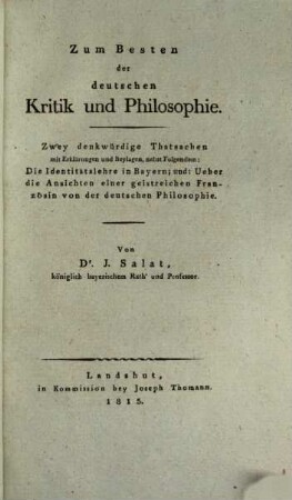 Zum Besten der deutschen Kritik und Philosophie