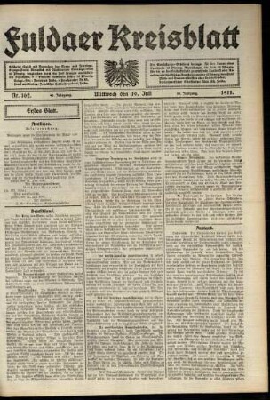 Erste Ausgabe vom Mittwoch, den 19. Juli 1911.