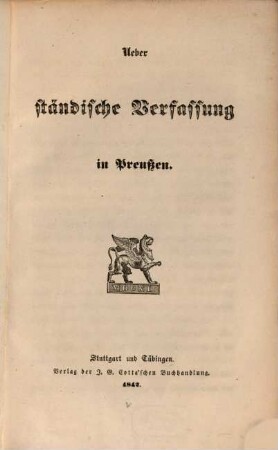 Ueber ständische Verfassung in Preußen
