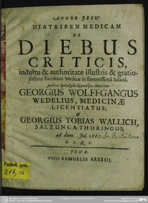 Diatriben medicam de diebus criticis