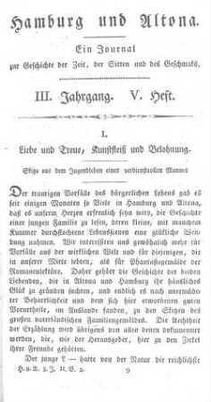 I. Liebe und Treue, Kunstfleiß und Belohnung. Skitze aus dem Jugendleben eines verdienstvollen Mannes