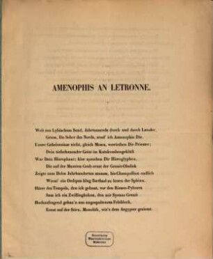 Amenophis an Letronne : (Von Koreff)