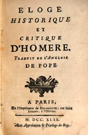 Eloge historique et critique d'Homere
