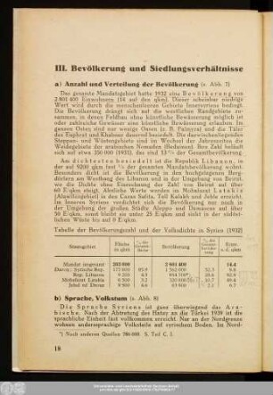 III. Bevölkerung und Siedlungsverhältnisse