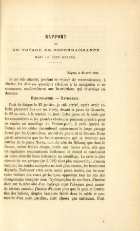 Rapport sur un voyage de reconnaissance dans le Haut-Mékong