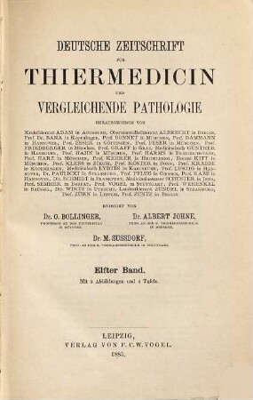 Deutsche Zeitschrift für Thiermedicin und vergleichende Pathologie. 11. 1885