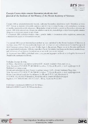 Časopis Ústavu dejín umenia Slovenskej akadémie vied. Journal of the Institute of Art History of the Slovak Academy of Sciences