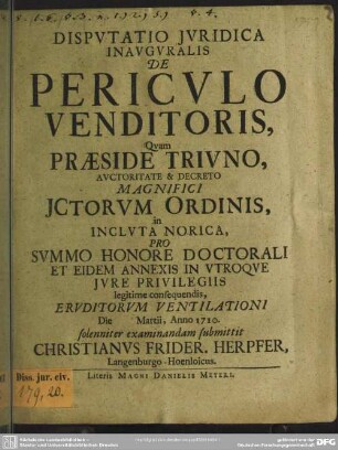 Disputatio Iuridica Inauguralis De Periculo Venditoris