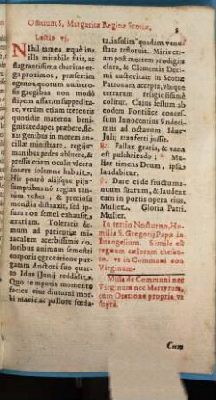 Officium S. Margaritae, Reginae Scotiae. Semiduplex : A Sacra Rituum Congregatione recognitum & approbatum; de mandato S. D. N. Innocentii Papae XI. in Breviario Romano apponendum; & ab omnibus utriusque sexus Christi fidelibus, qui ad Horas Canonicas tenentur, ad libitum recitandum die octava Iulii