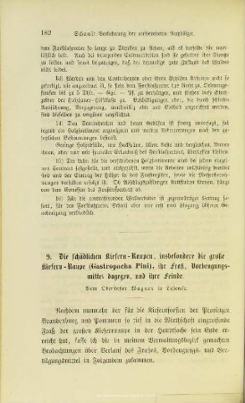 I.4. Die schädlichen Kiefern- Raupen, insbesondere die große Kiefern- Raupe (Gastropacha Pini), ihr Fraß, Vorbeugungsmittel dagegen, und ihre Feinde.