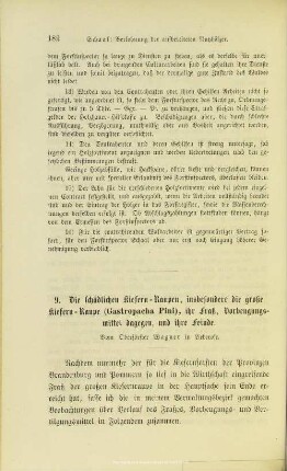 I.4. Die schädlichen Kiefern- Raupen, insbesondere die große Kiefern- Raupe (Gastropacha Pini), ihr Fraß, Vorbeugungsmittel dagegen, und ihre Feinde.