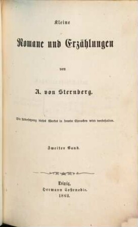 Kleine Romane u. Erzählungen, 2