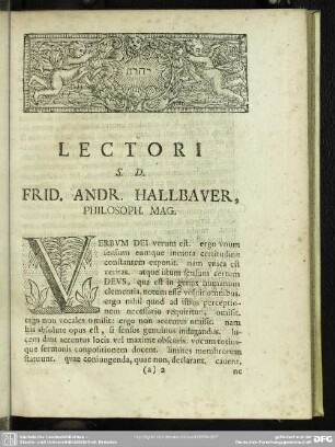 Lectori S. D. Frid. Andr. Hallbauer, Philosoph. Mag.