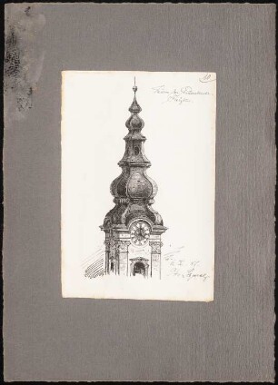Reiseskizzen aus Bayern, Österreich und Italien: Salzburg: Turm der Peterskirche (Perspektivische Ansicht)