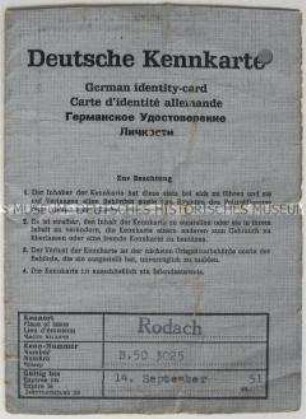 Kennkarte aus der Zeit der alliierten Besatzung