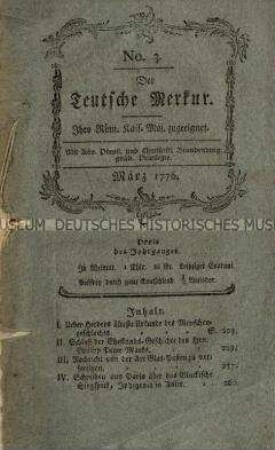 Der Deutsche Merkur, Jg. 1776 (März, Juni-Juli, Oktober-November)