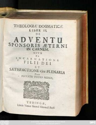 Liber 2: De Adventu Sponsoris Æterni In Carnem. Sive De Incarnatione Filii Dei Et Satisfactione ejus Plenaria Pro Peccatis Totius Mundi