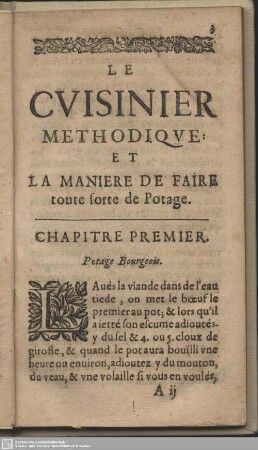 Le cuisinier methodique et la maniere de faire toute sorte de Potage
