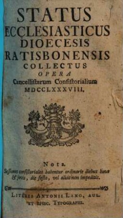 Status ecclesiasticus Dioecesis Ratisbonensis. 1788