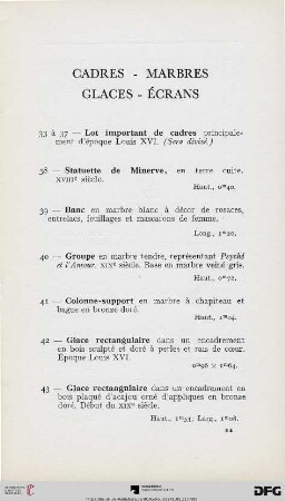 Cadres - Marbres - Glaces - Écrans (Nr. 33-45)