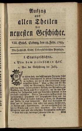 VIII. Stück. Coburg, den 18. Febr. 1750.