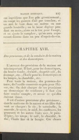 Chapitre XVII. Des provisions, et de la conduite de la maison [...]