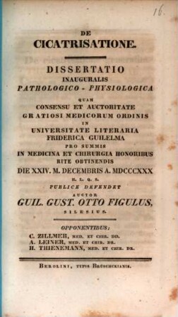 De cicatrisatione : Diss. inaug. path.-physiol.
