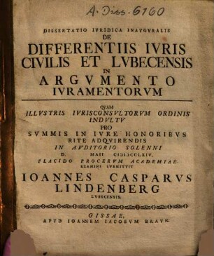 De differentiis iuris civilis et Lubecensis in argumento iuramentorum