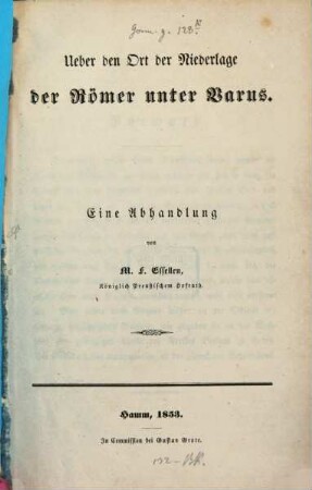 Ueber den Ort der Niederlage der Römer unter Varus : eine Abhandlung, 1