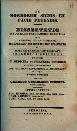 De morborum signis ex facie petendis : dissertatio inauguralis pathologico-semiotica