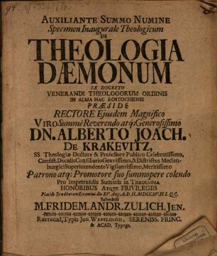 Specimen inaug. theol. de theologia daemonum