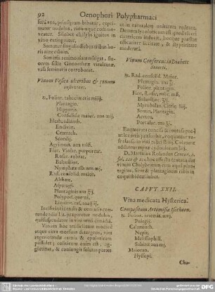Caput XXII. Vina medicata Hysterica