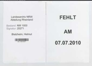 Entnazifizierung Helmut Blatzheim, geb. 11.02.1904 ()
