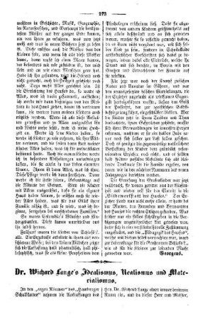 Dr. Wichard Lange's Idealismus, Realismus und Materialismus