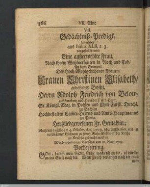 VII. Gedächtnis-Predigt: Eine auserwehlte Frau