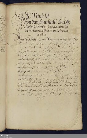 Titul III. Von dem Churfürstl. Sächs. Ambte zu Dresden insbesonderheit dessen Herkommen, Bezirck und Gerechtsamkeit.