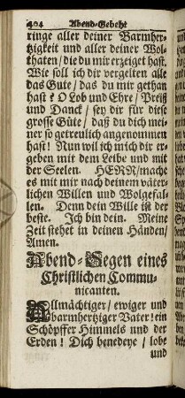 Abend-Segen eines Christlichen Communicanten. - [Kirchen-Gebehter.]