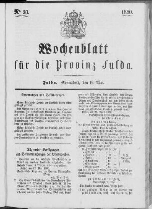 Nr. 20, Ausgabe vom 19. Mai 1860