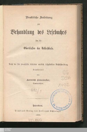 [1]: Praktische Anleitung zur Behandlung des Lesebuches für die Oberklassen der Volksschule