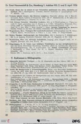 V. Buchwesen und Bibliographie (Nr. 323-413)