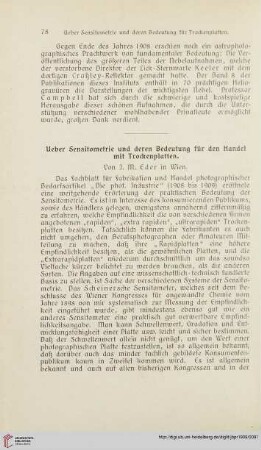 Ueber Sensitometrie und deren Bedeutung für den Handel mit Trockenplatten