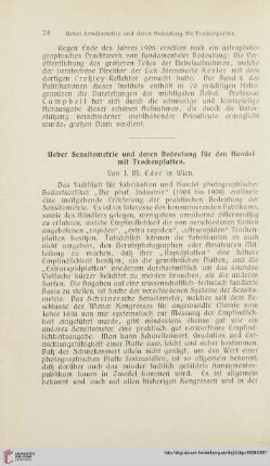 Ueber Sensitometrie und deren Bedeutung für den Handel mit Trockenplatten