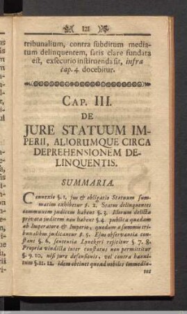 Cap. III. De Jure Statuum Imperii, Aliorumque Circa Deprehensionem Delinquentis.
