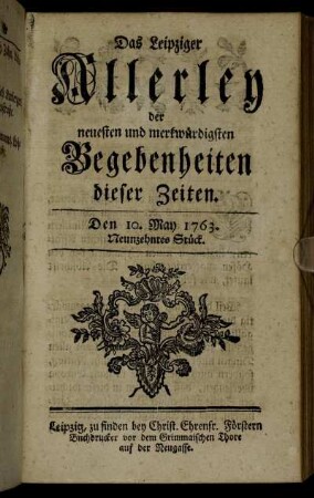 Den 10. May 1763. Neunzehntes Stück.